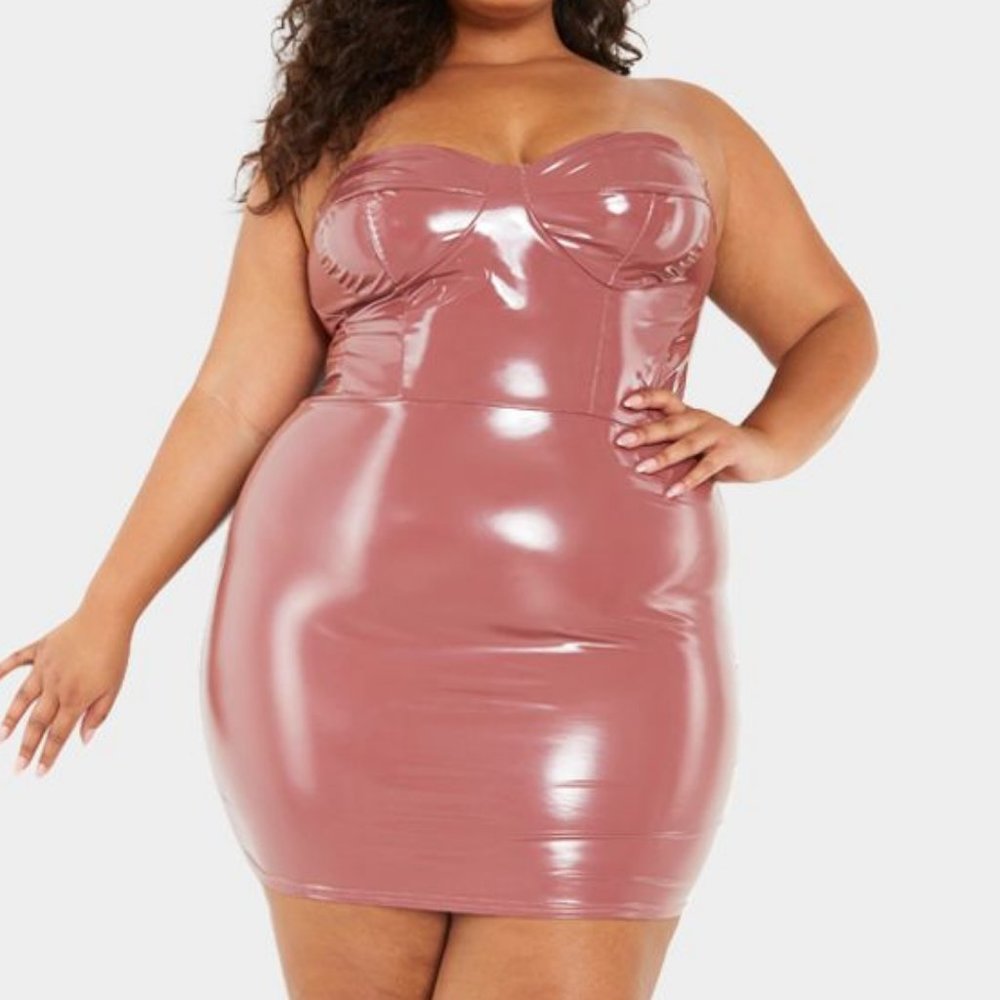 Plus Mauve Vinyl Cup Detail Bodycon Dress